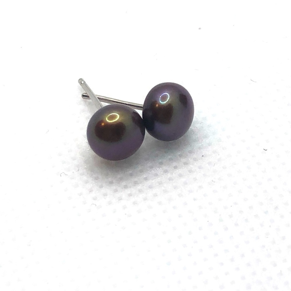 STERLING Brown Pearl Stud Earrings Approx 6mm